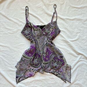 ARB Y2K vintage paisley print purple white and green babydoll fairy top